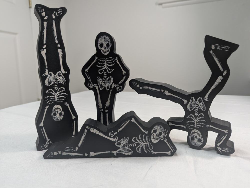 Burton + Burton 4 pc Wooden Skeleton Shelf Sitter Figurines Halloween Decor